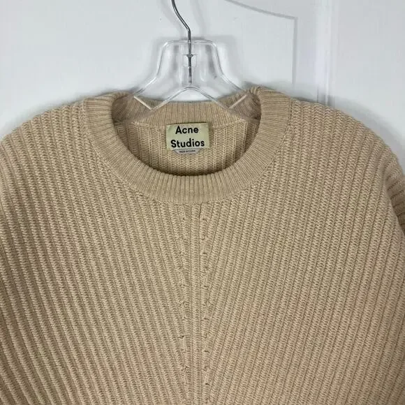 ACNE STUDIOS Sweater Women M Beige Wool Oversized Zip-Sides Ribbed Cropped”Jave”